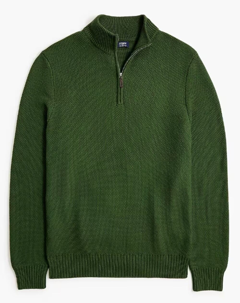 J.CREW 100% Cotton Honeycomb Waffle Knit Quarter-Zip Sweater Green Men's XL